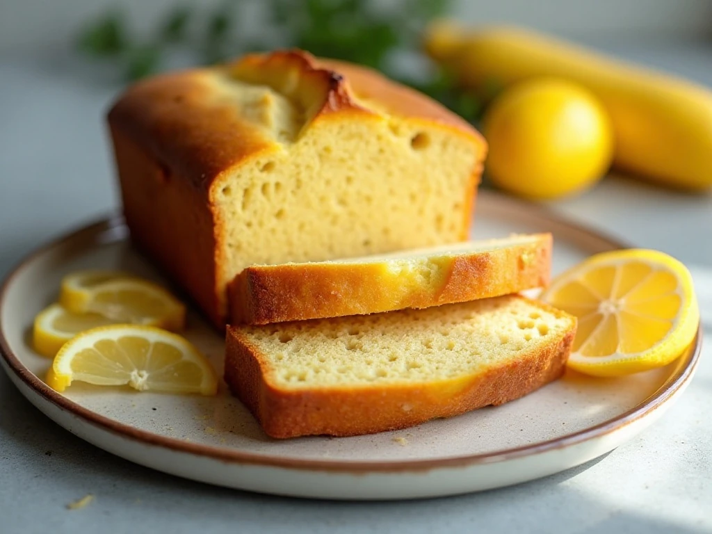 Sliced lemon summer squash bread loaf with a tender golden crumb