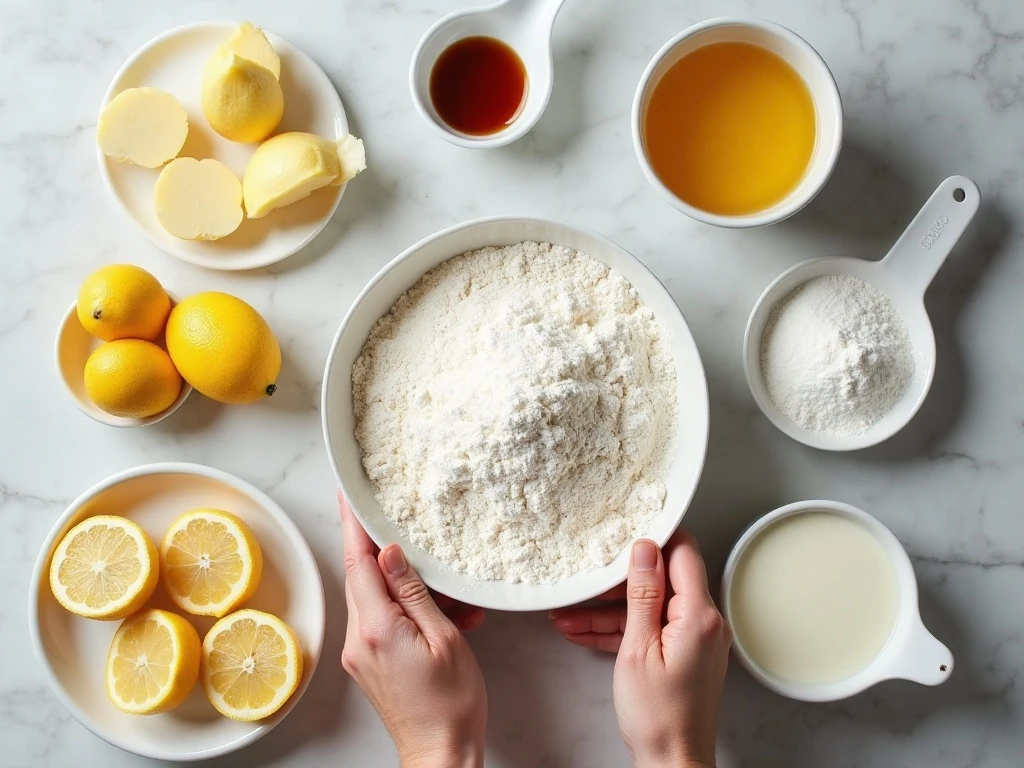 Ingredients for lemon velvet cake and lemon cream-cheese frosting