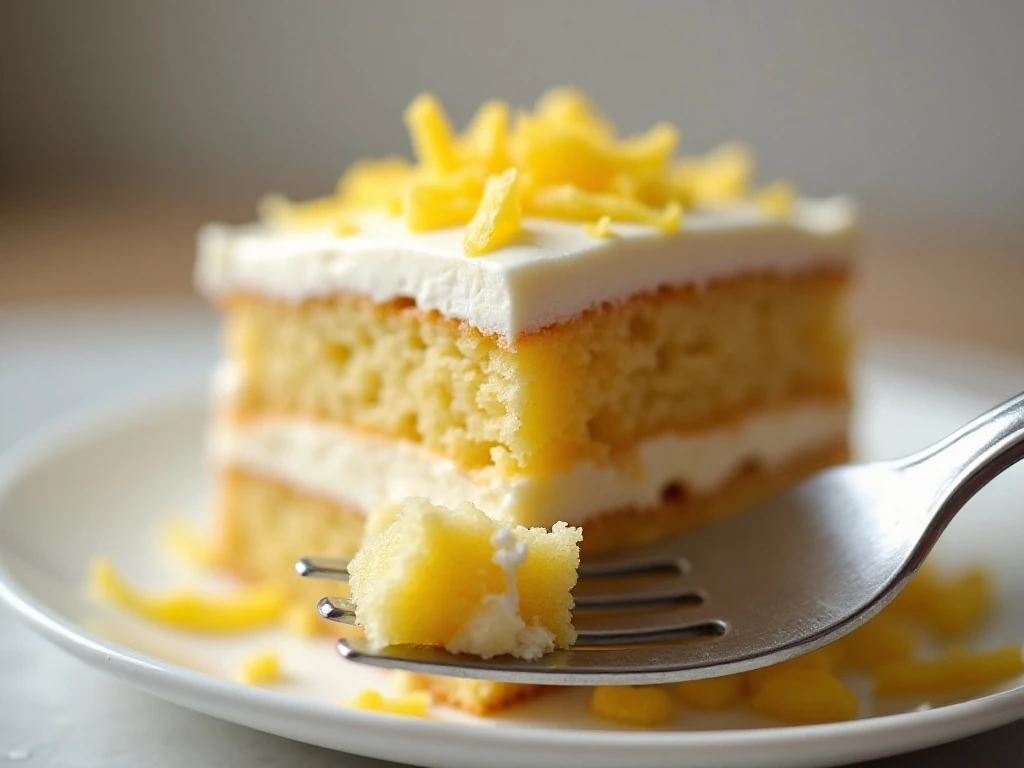 Close-up of the soft fine crumb of lemon velvet cake
