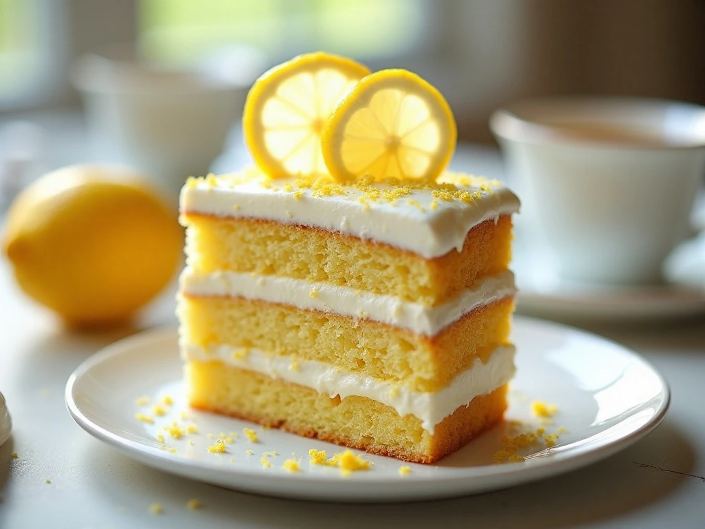 Decorated lemon velvet cake prepared for serving
