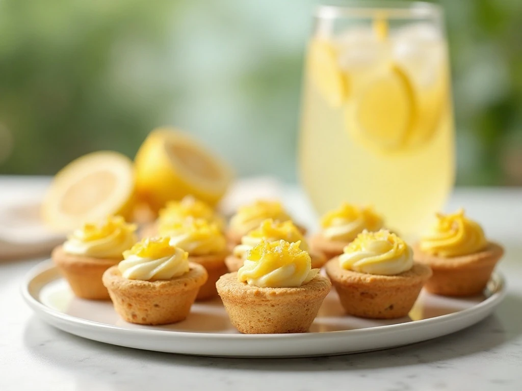 Platter of easy lemonade pie cookie bites served with lemonade