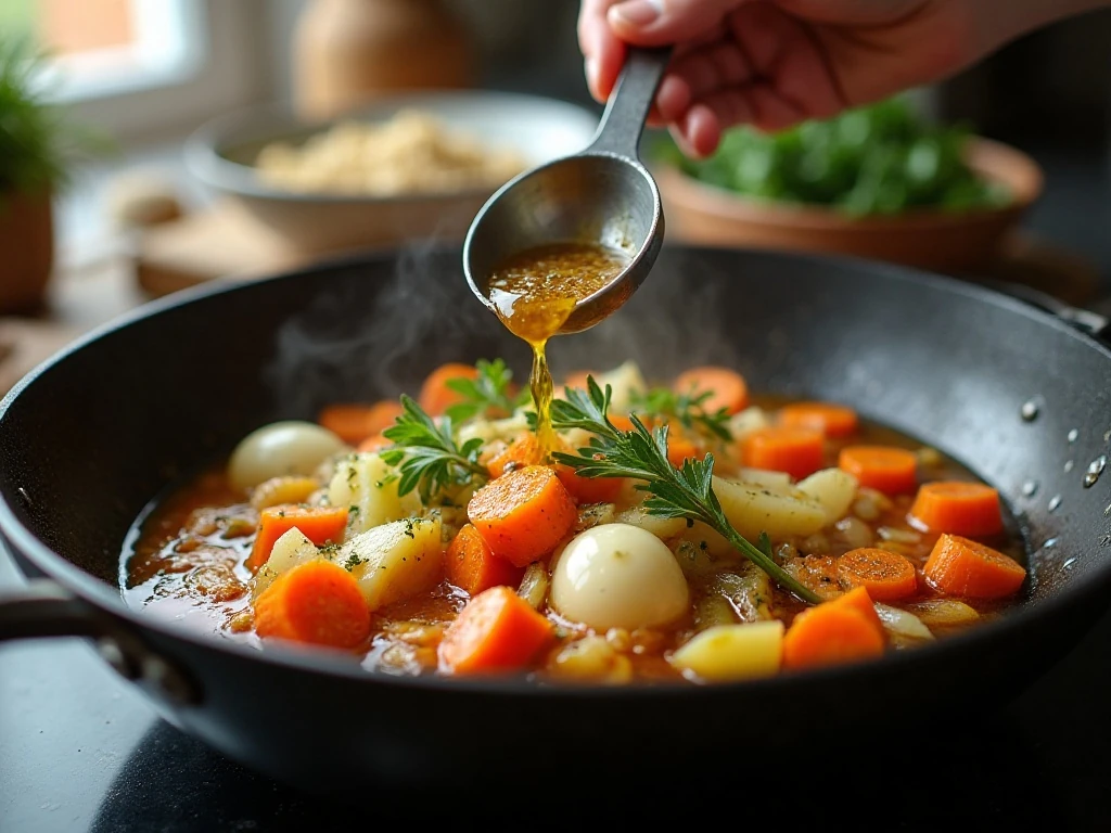 Vegetables and spices sautéing for lentil soup