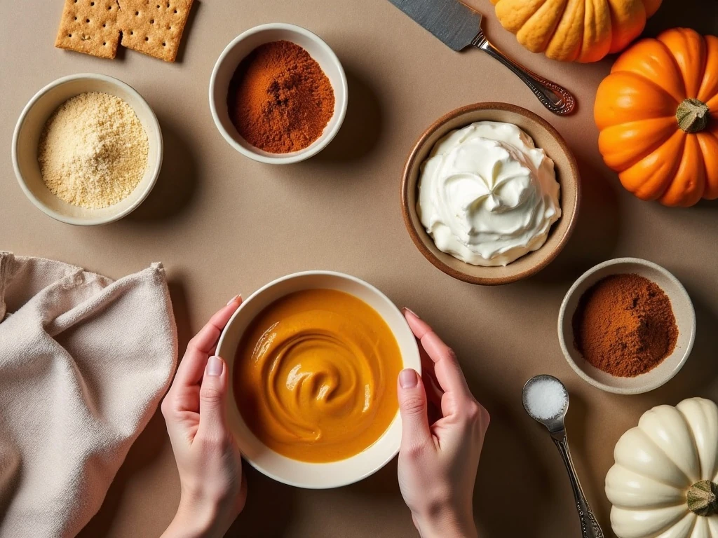 Ingredients for light no-bake pumpkin cheesecake mousse