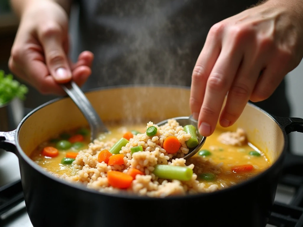 Vegetables cooking in a Dutch oven for chicken wild rice soup