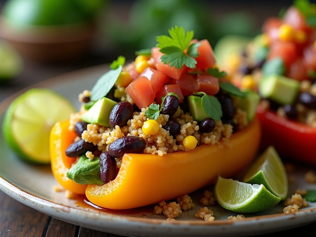 Vegetarian loaded sweet pepper nachos with beans and corn
