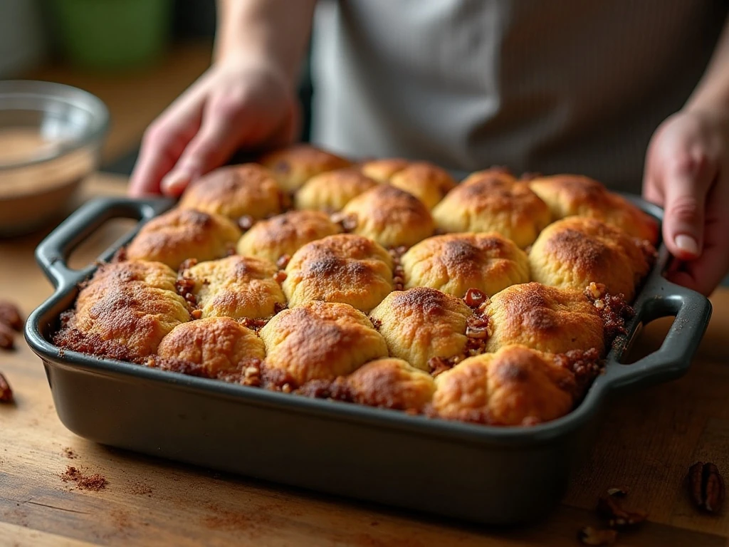 Golden-brown bread pudding fresh from the oven