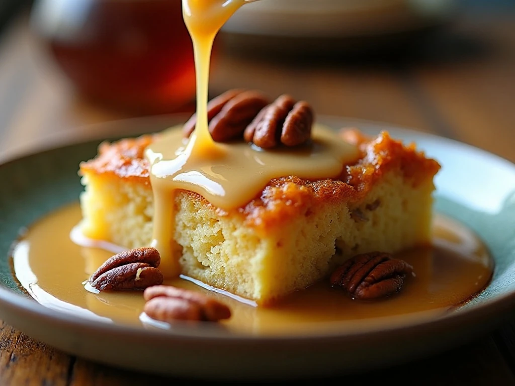 Warm Louisiana bread pudding with homemade bourbon-vanilla sauce