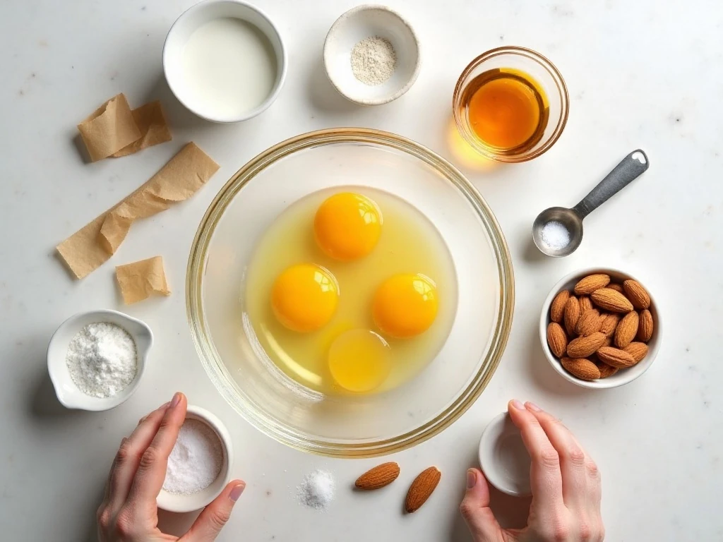 Ingredients for low-carb almond meringue cookies