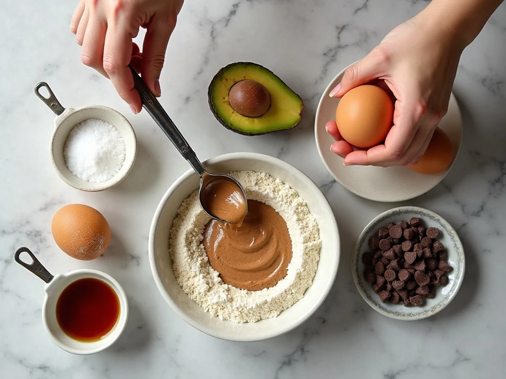 Ingredients for low-carb avocado brownies
