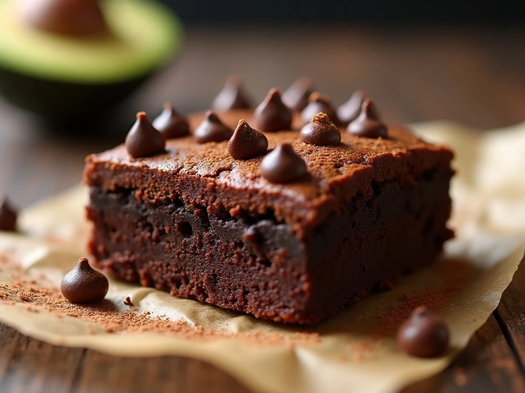 Close-up of a fudgy low-carb avocado brownie