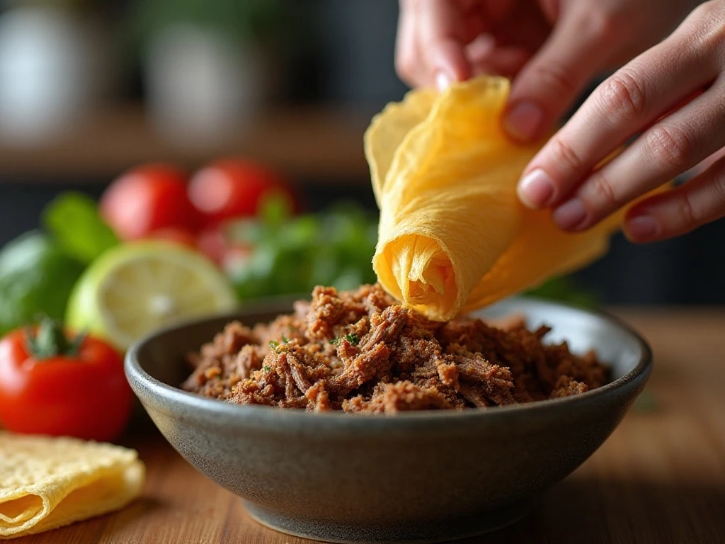 Spreading low-carb tamale dough on a corn husk