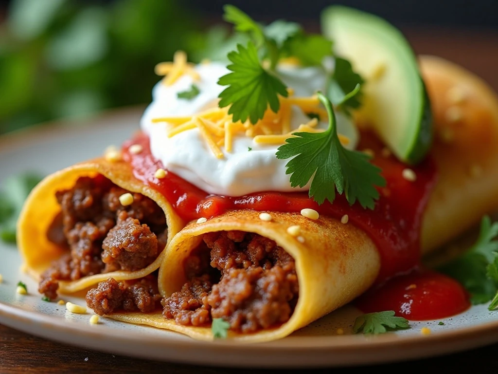 Low-carb beef tamale with sauce, avocado, cilantro, and lime