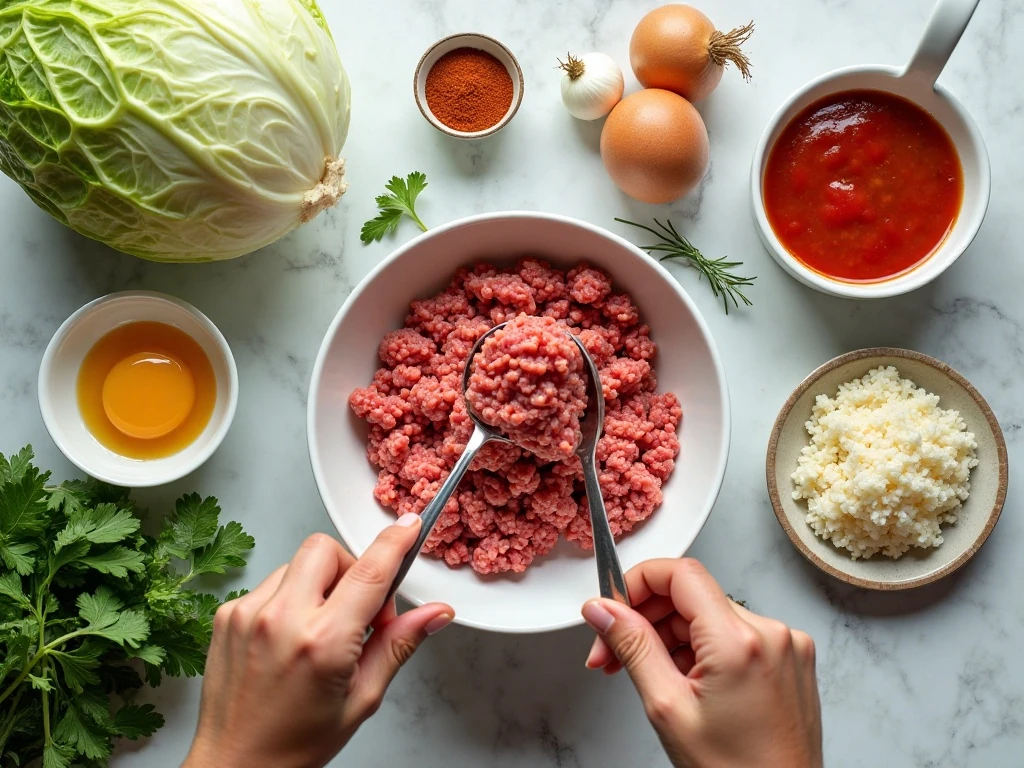 Ingredients for easy low-carb cabbage rolls