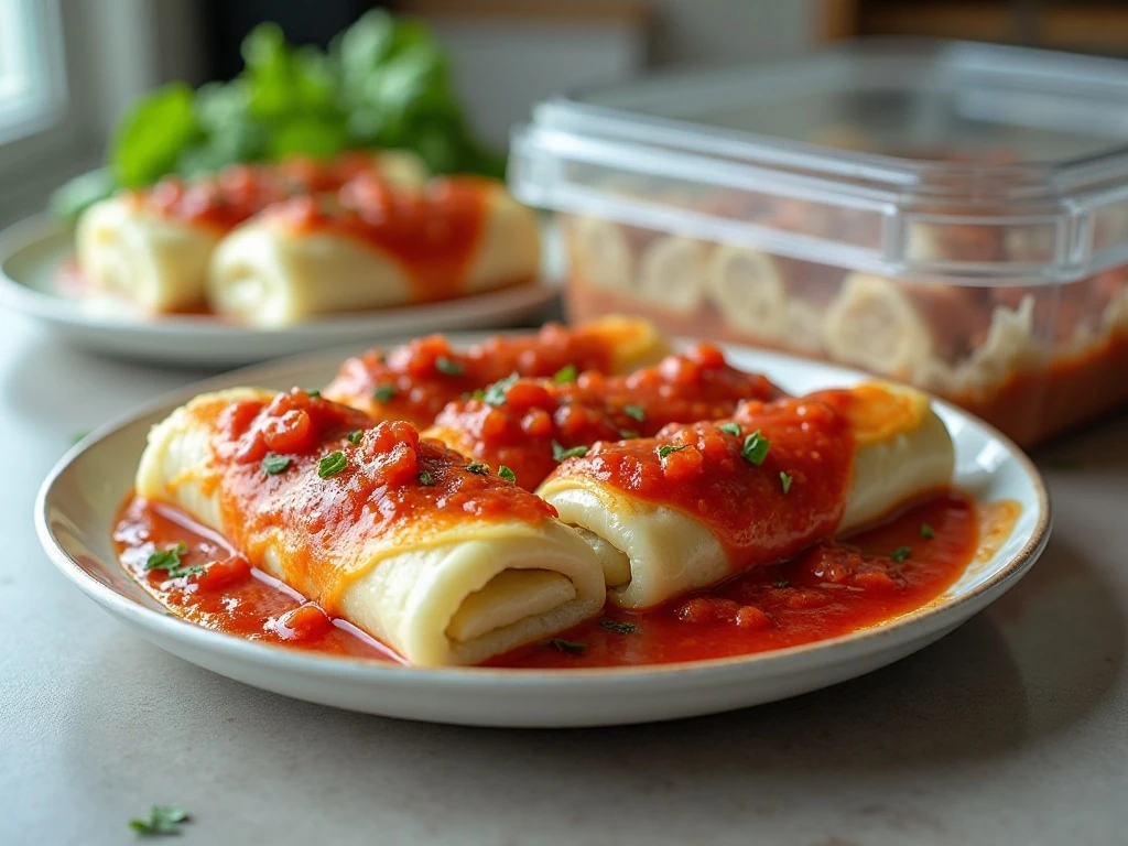 Stored low-carb cabbage rolls with tomato sauce