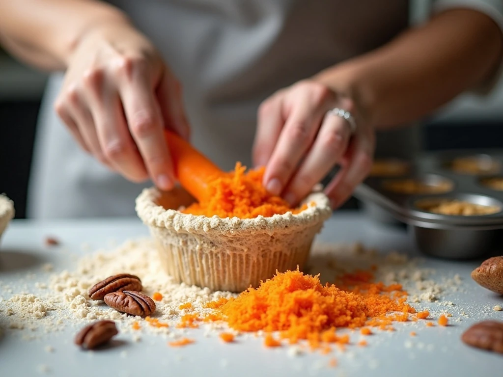 Finely grated carrot prepared for tender almond-flour muffins