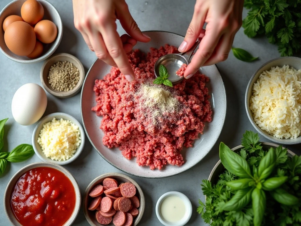 Ingredients for low-carb cheesy meatball casserole