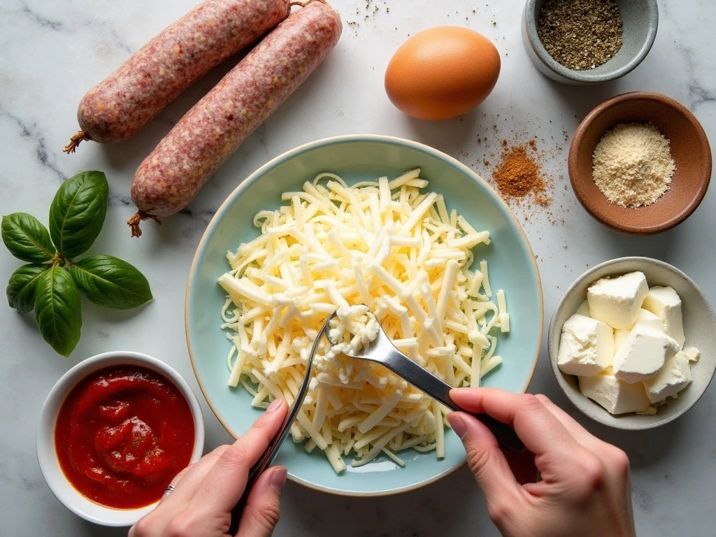 Ingredients for low-carb Chicago-style deep-dish pizza