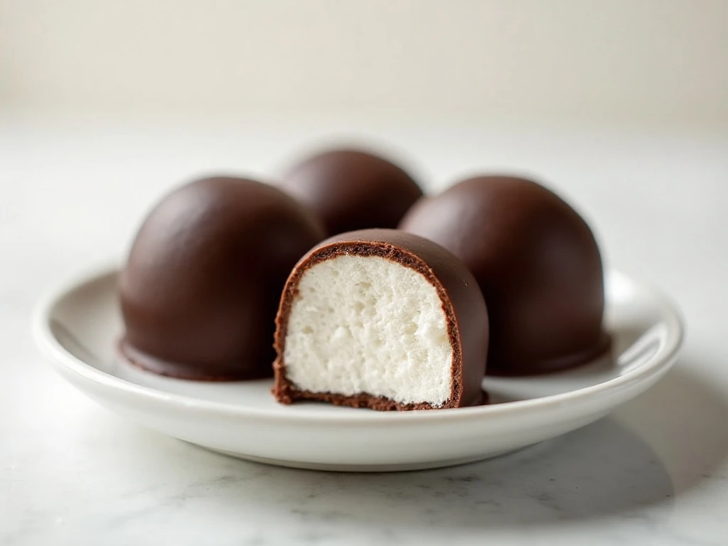 Sugar-free keto chocolate covered marshmallows arranged on a serving plate