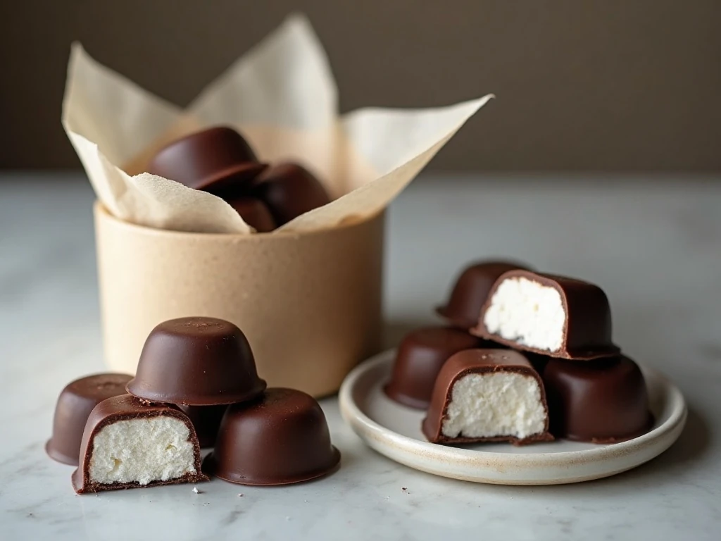 Stored and served sugar-free keto chocolate covered marshmallows