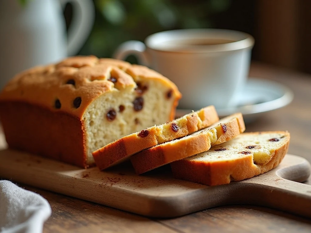 Sliced low-carb cinnamon raisin bread on a serving board