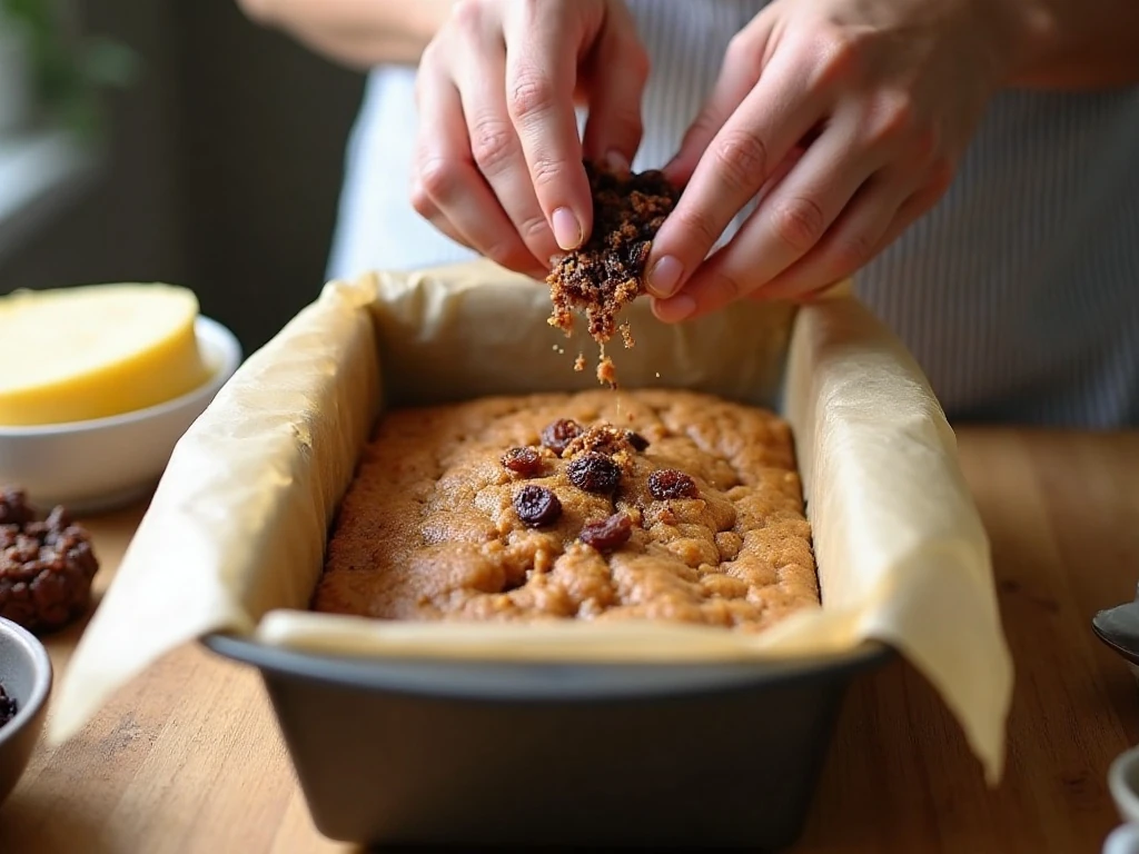 Folding chopped raisins into low-carb bread batter