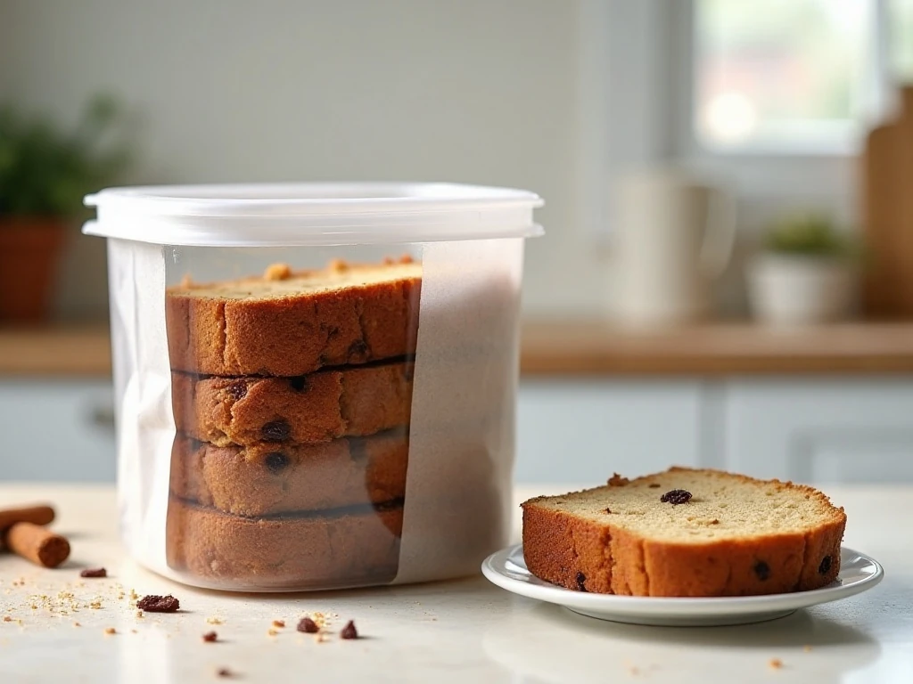 Stored slices of low-carb cinnamon raisin bread