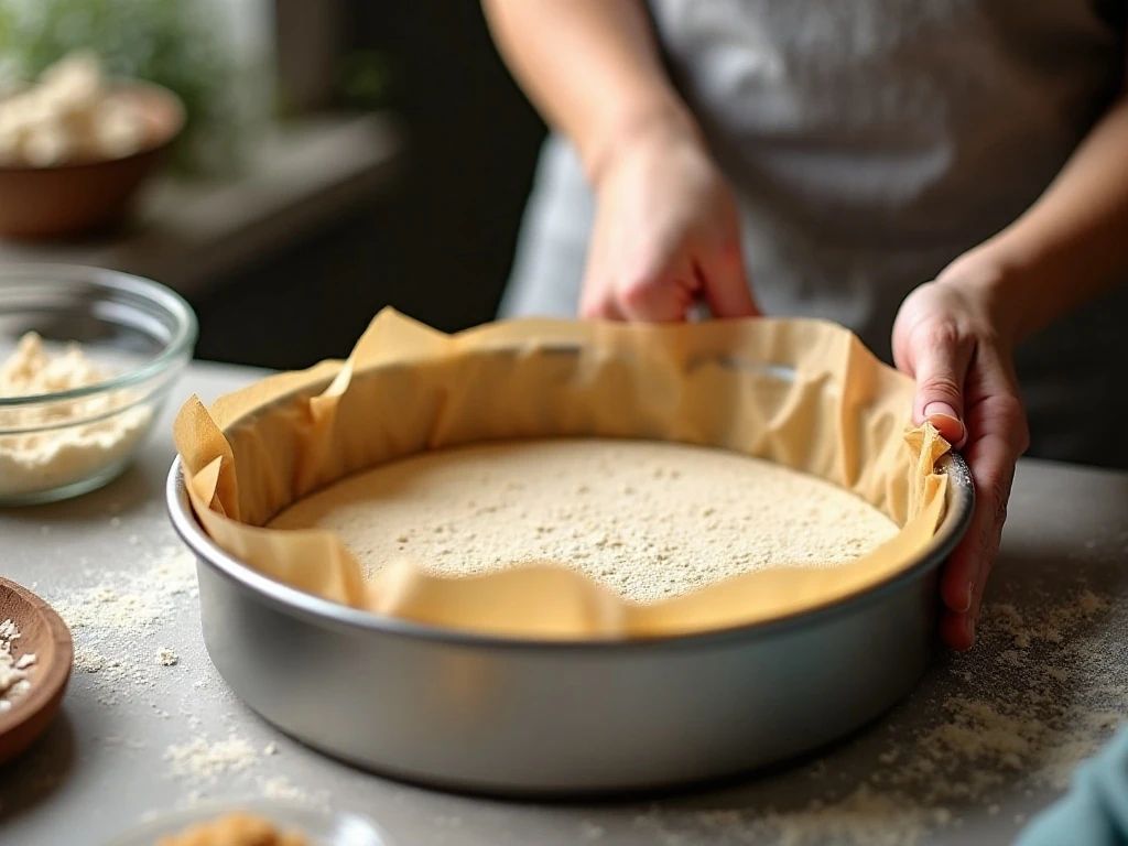 Pressing almond flour crust into a springform pan