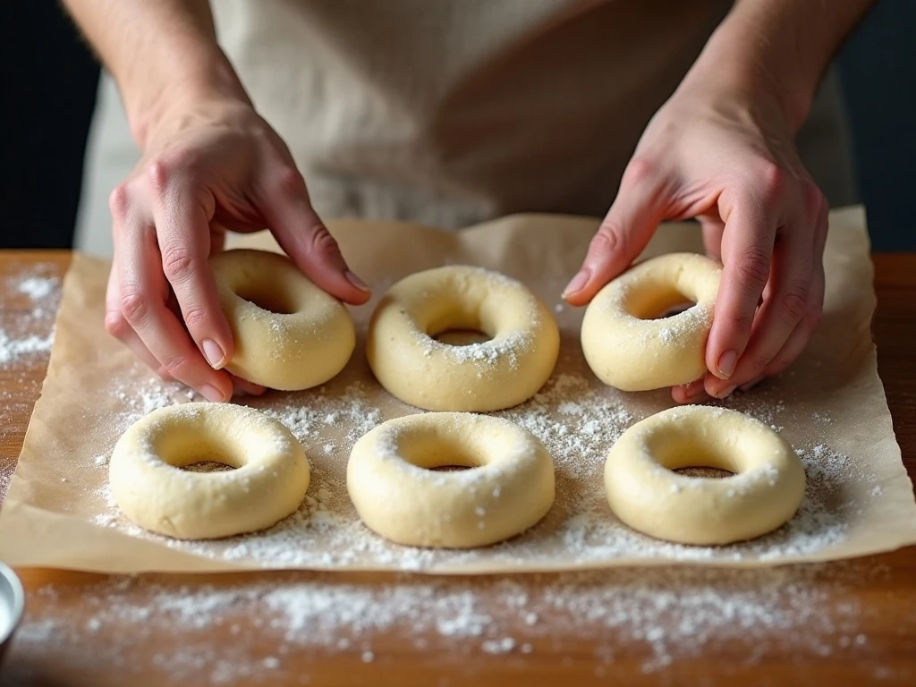 Shaping low-carb bagel dough into even rings