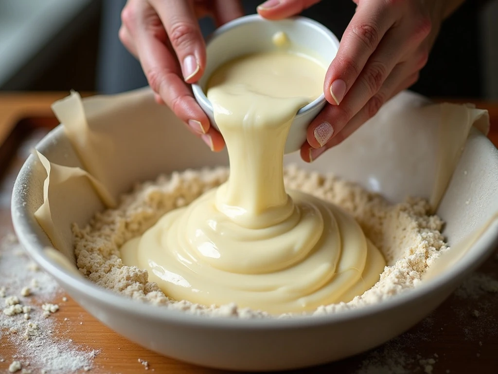 Mixing warm cheese dough for low-carb bagels