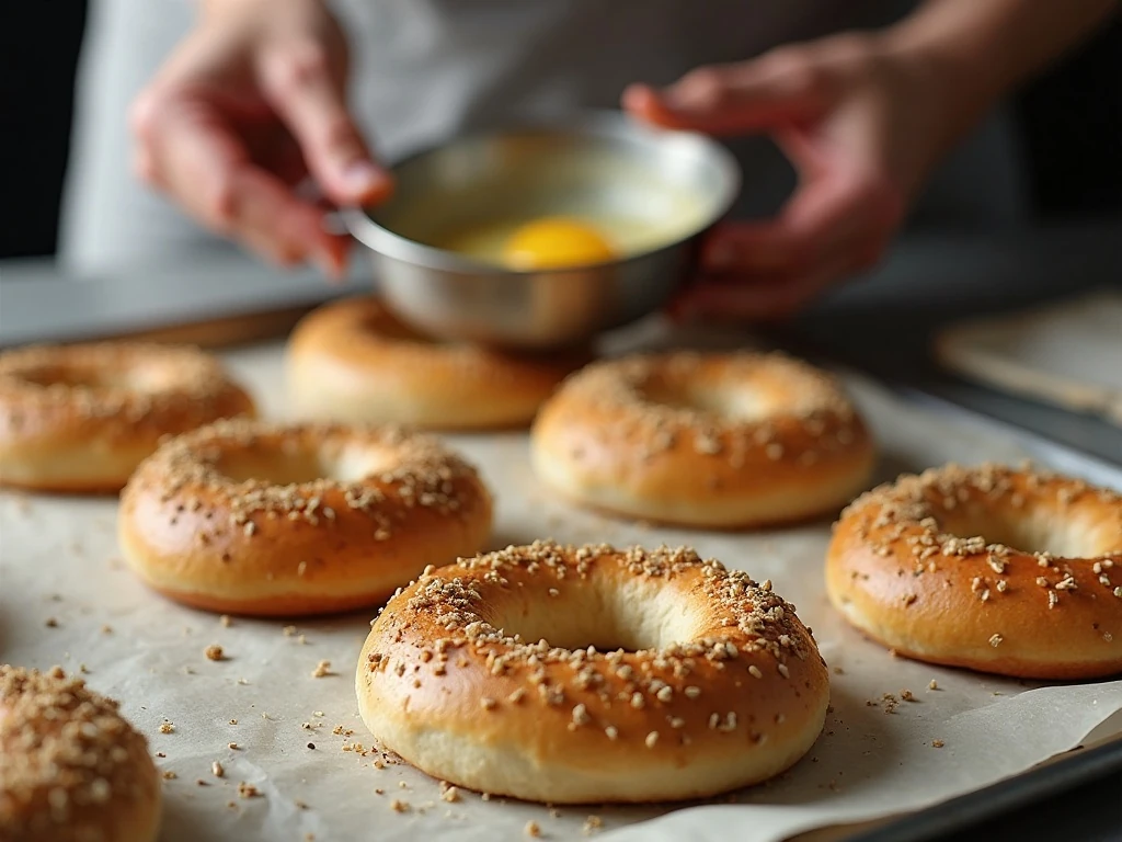 Shaped low-carb bagels topped with everything seasoning