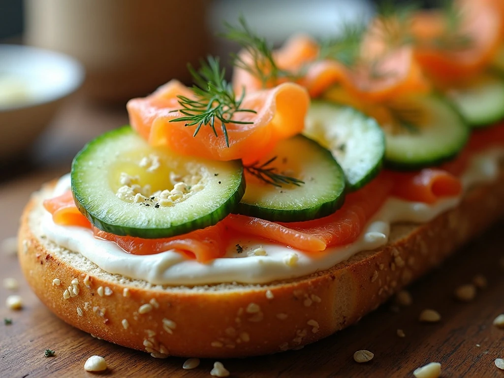 Low-carb everything bagel served with cream cheese and smoked salmon
