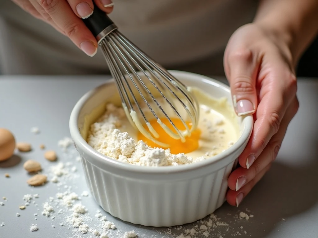 Mixing keto mug bread batter in a ramekin