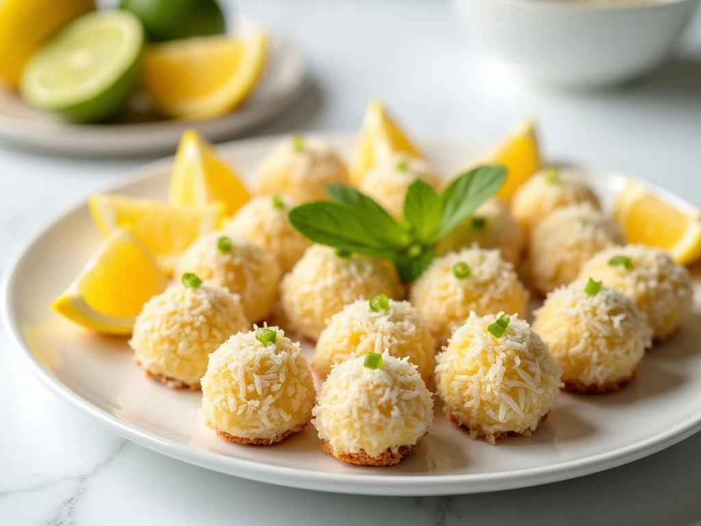 Chilled low-carb lemon lime bites arranged on an appetizer platter