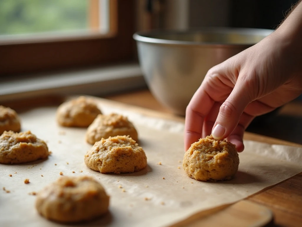 Portioning and flattening low-carb molasses cookie dough