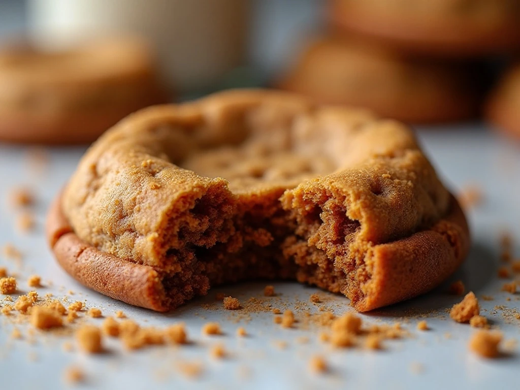Close-up of the soft chewy center of a molasses cookie