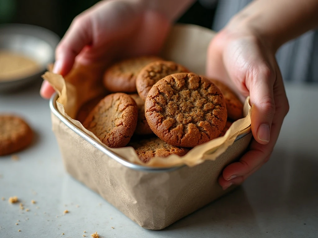 Storing baked low-carb molasses cookies in an airtight container