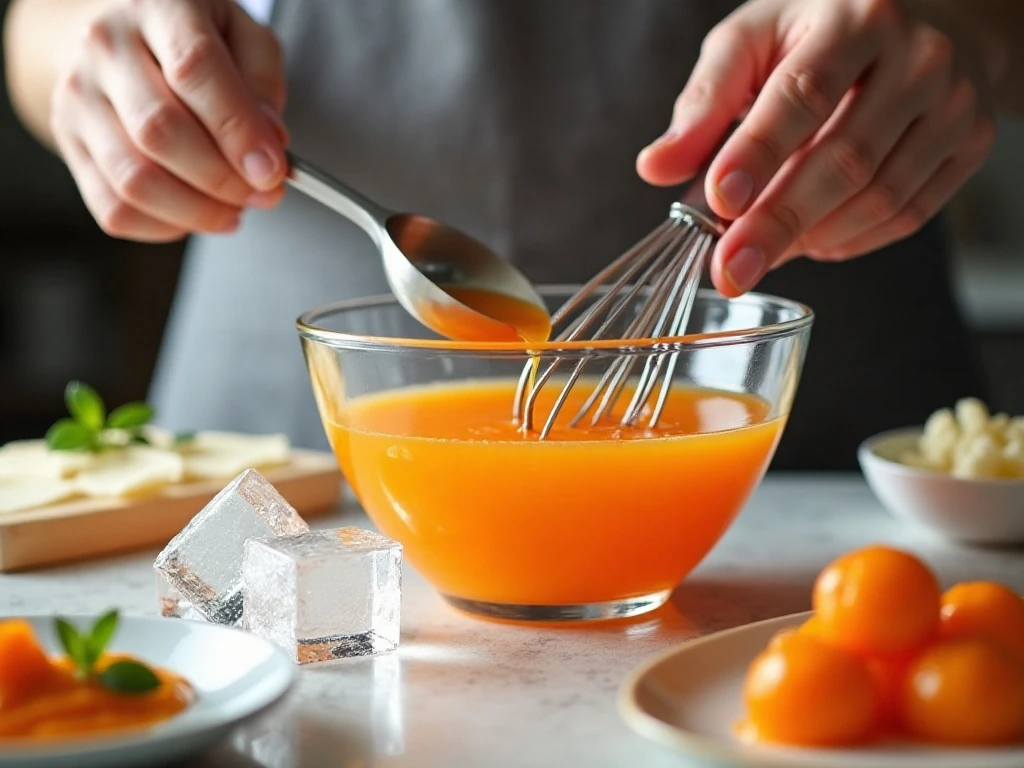 Preparing the orange gelatin mixture for creamsicle jello whips