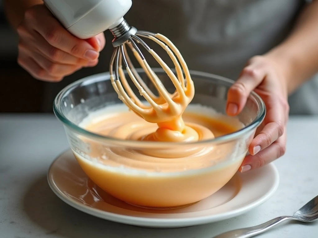 Whipping the orange cream mixture until thick and airy
