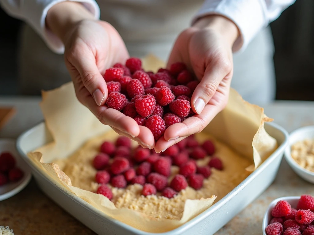 Folding raspberries into coffee cake batter