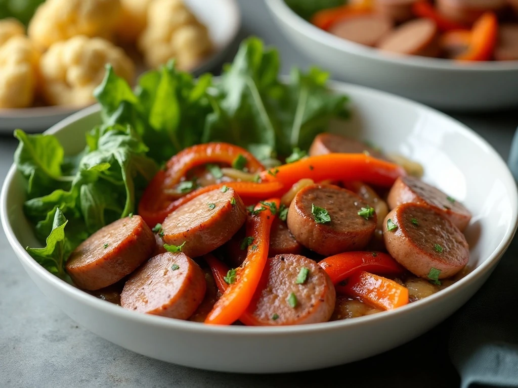 Sausage peppers and onions with low-carb side dishes
