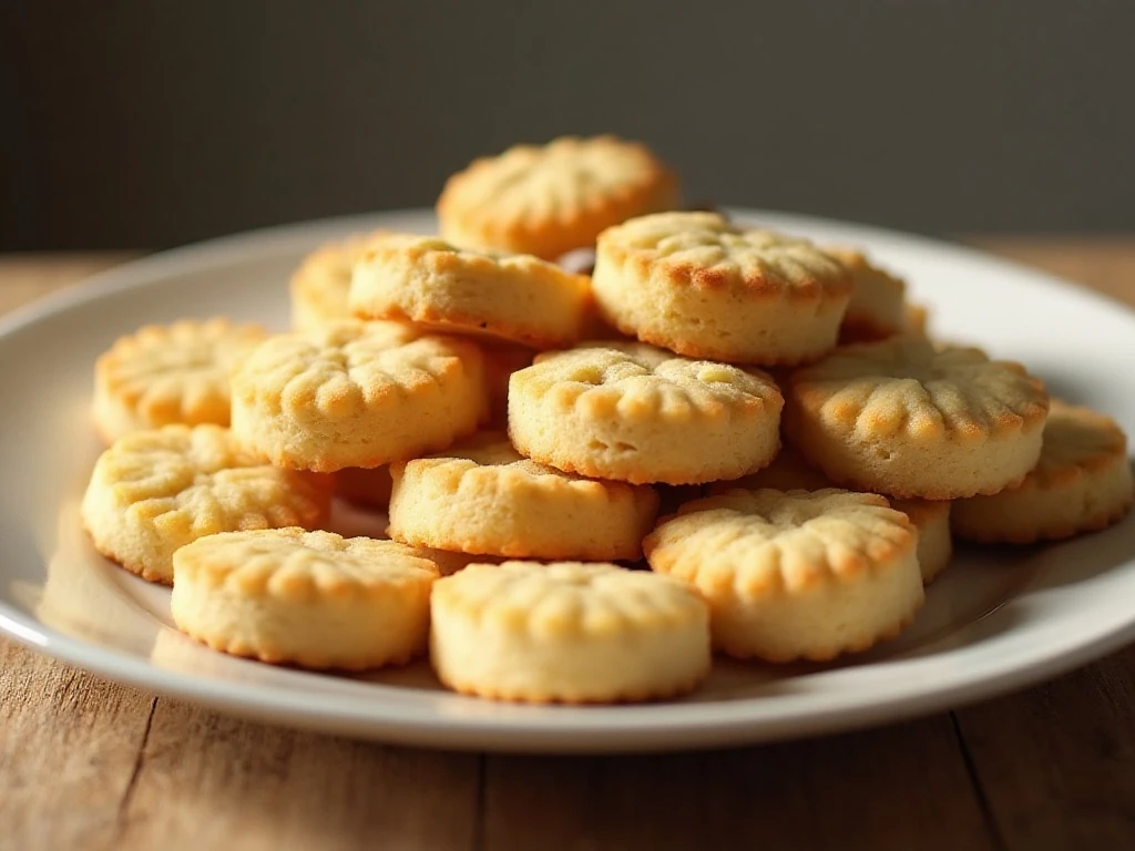 Plate of golden low-carb shortbread cookie bites