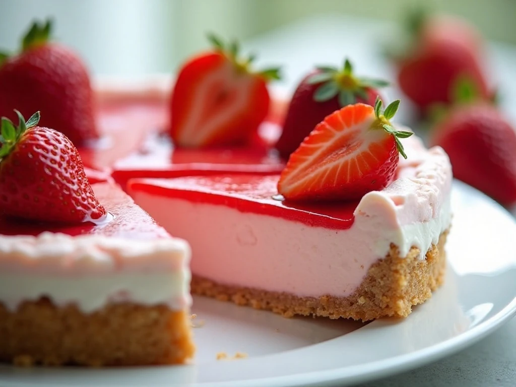 Chilled strawberry cream pie slices ready to serve