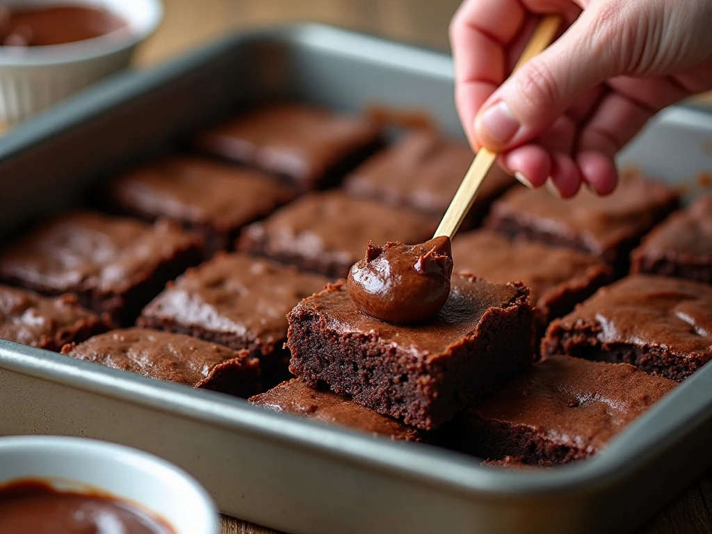 Testing fudgy brownies for moist crumbs