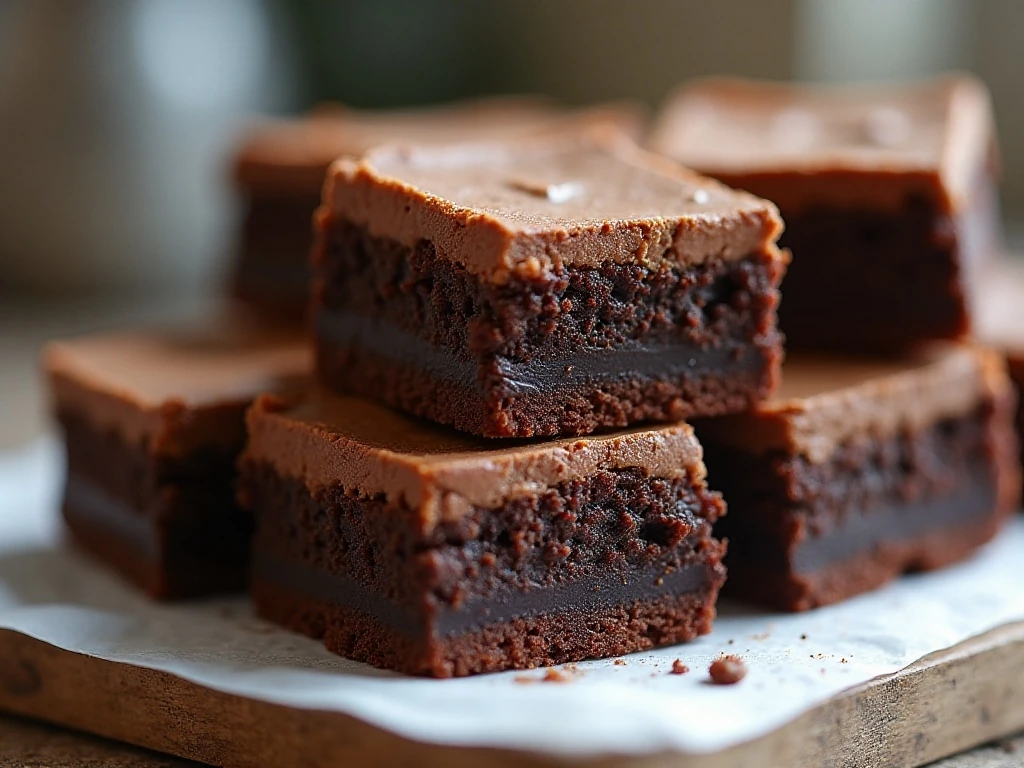 Frosted brownie squares stored in an airtight container