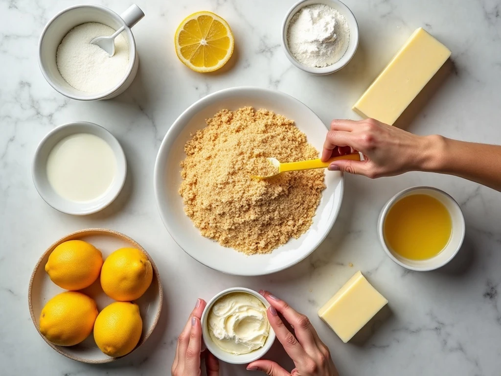 Ingredients for no-bake four-layer lemon dessert
