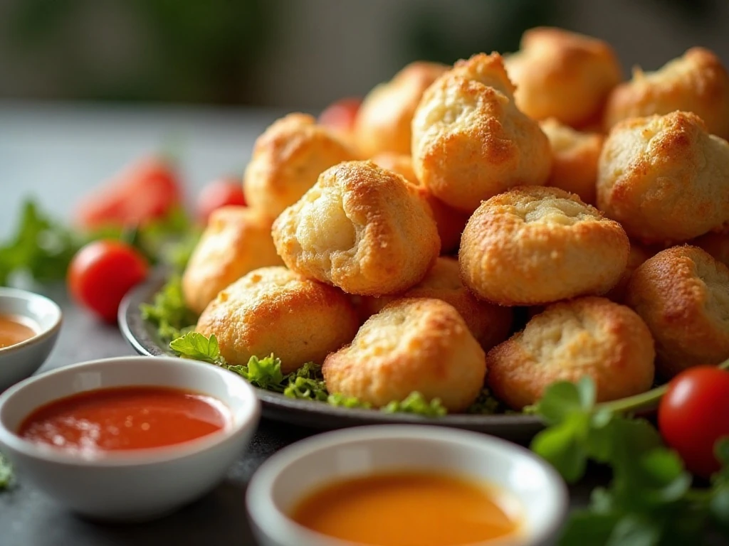 Macaroni and cheese crescent bombs served with dipping sauces