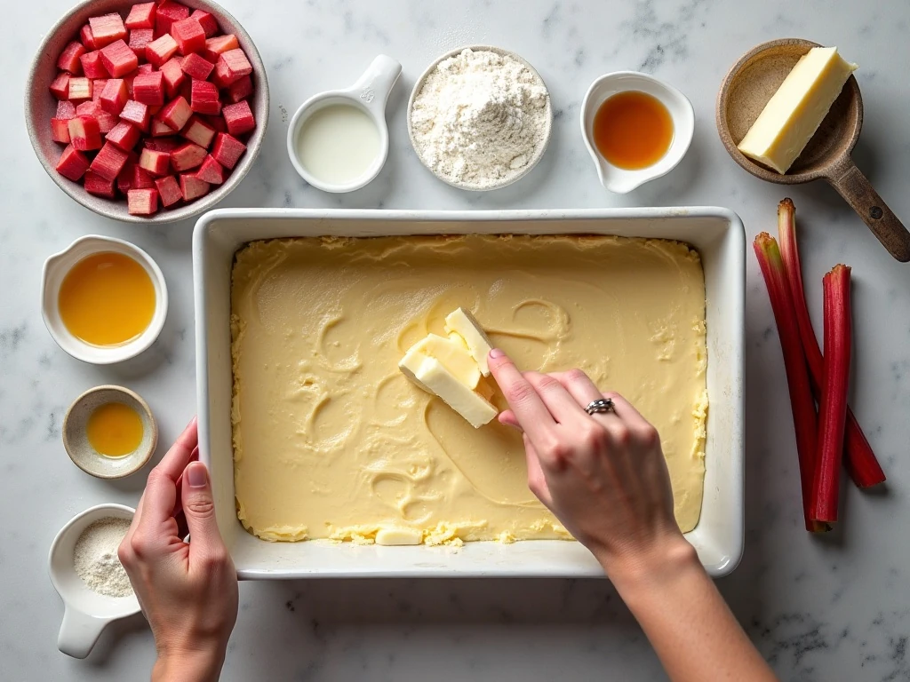 Ingredients for homemade rhubarb pudding cake