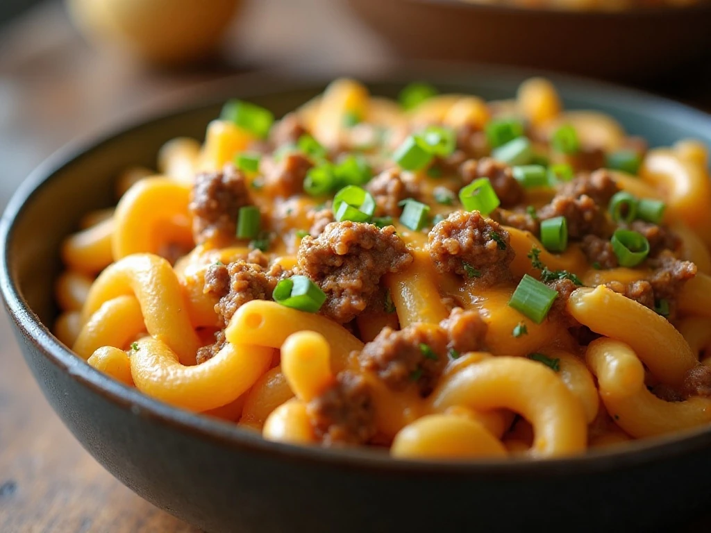 Creamy upgraded Hamburger Helper cheeseburger macaroni in a bowl