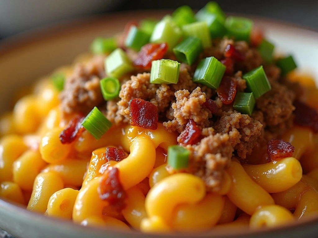 Hamburger Helper with cheese and flavorful toppings