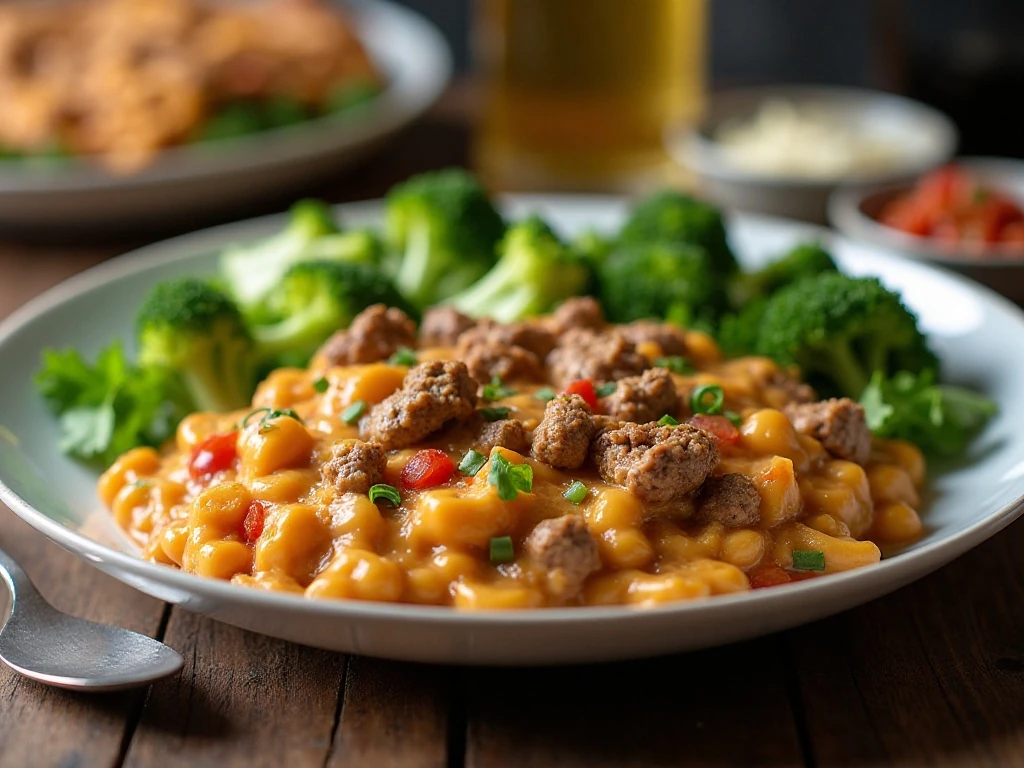 Hamburger Helper served with vegetables for dinner